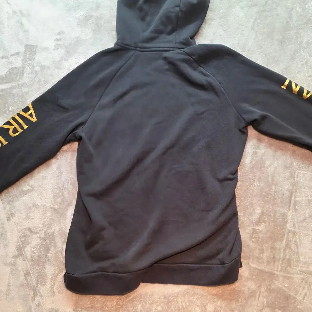 Air Jordan Hoodie Mens L Black Nike Air Jumpman Gold Logo Sleeve Print Fleece